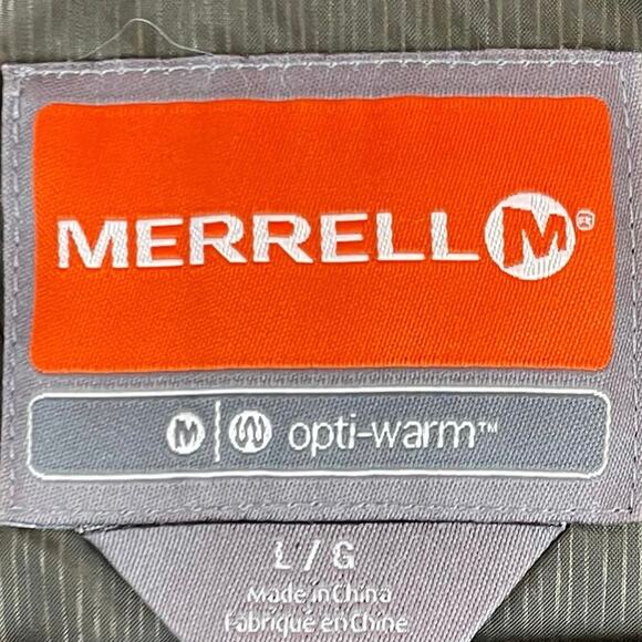 Merrell Opti-Warm Mens Quilted Puffer Vest Jacket Large Brown/Orange Poly EUC - Picture 2 of 7